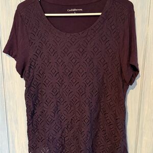 Croft & Barrow Women's Dark Purple Short Sleeve Lace Tee